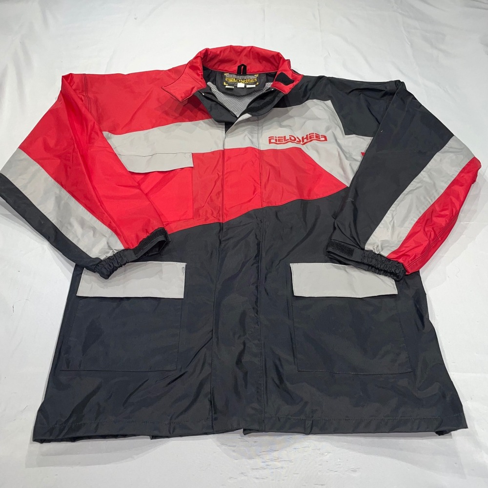 Fieldsheer Mens XL Motorcycle Jacket Red Black Silver Colorblock Mesh Lined PVC